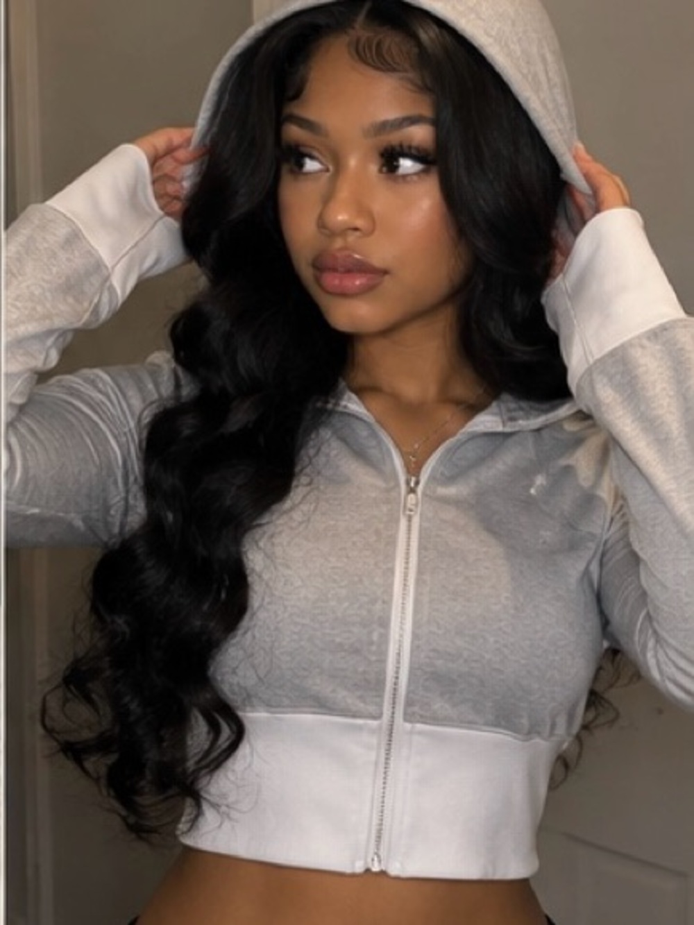 Light Gray Cropped Zip Up Hoodie